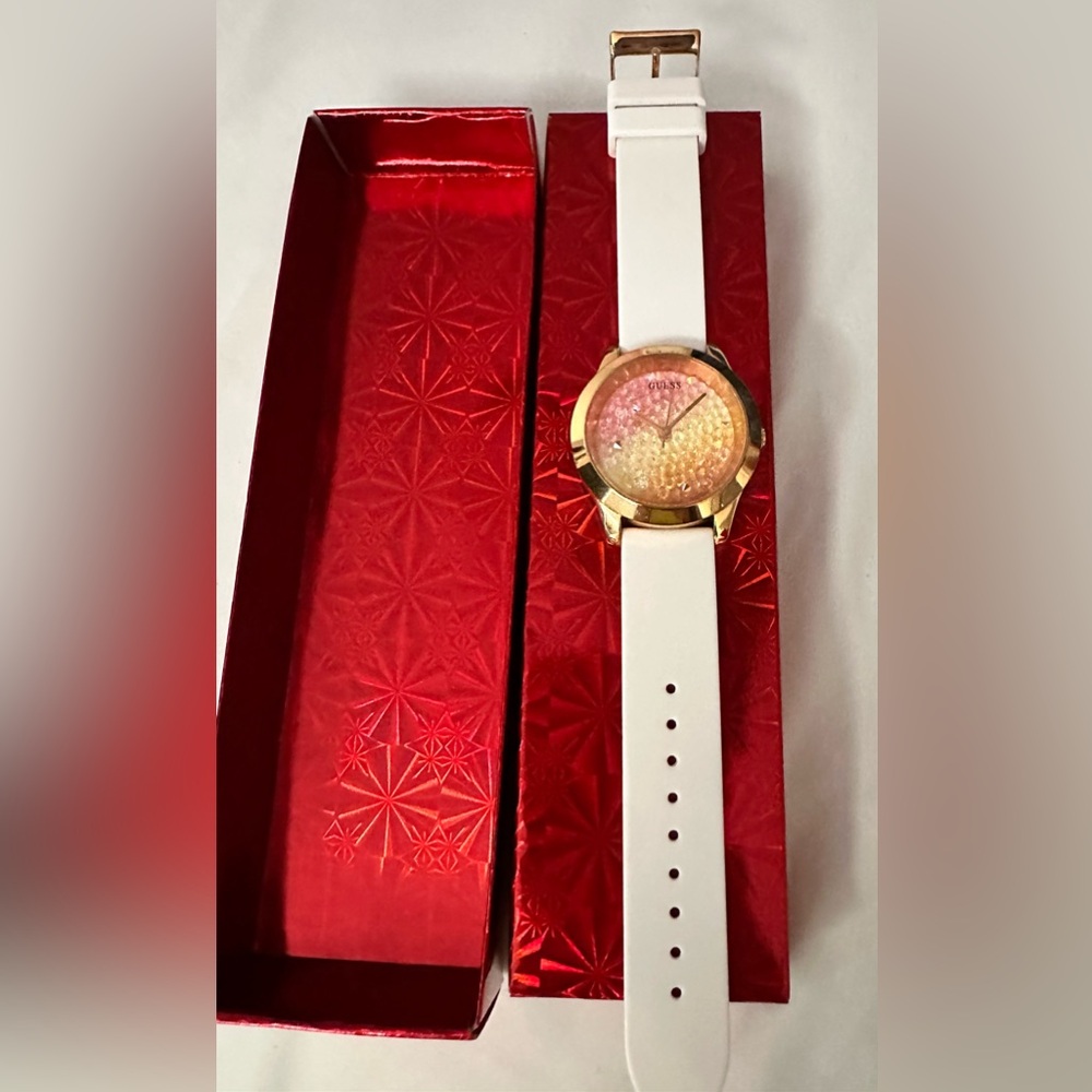 Guess Gold Watch with White Band and Pink Dial - Picture 4 of 4